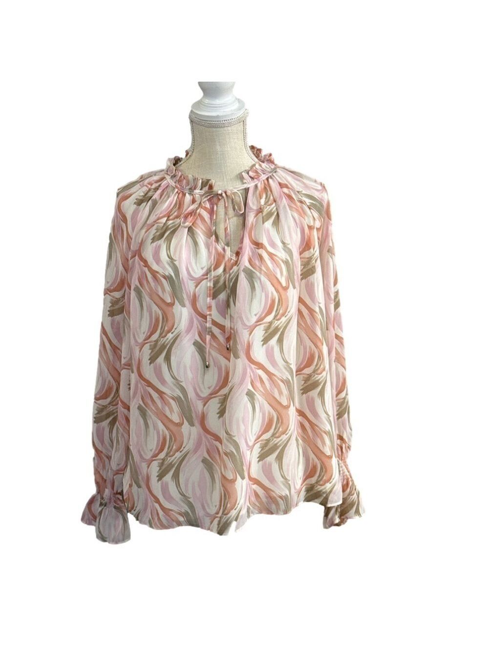 Entro Pink Abstract Long Sleeve Blouse. Size Small